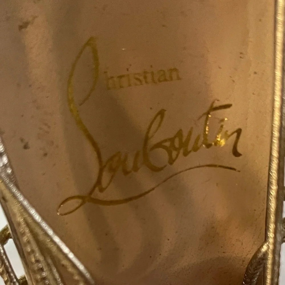 Christian Louboutin Lady Peep Gold Glitter Platform Heels Women’s EU 36 - Picture 12 of 15